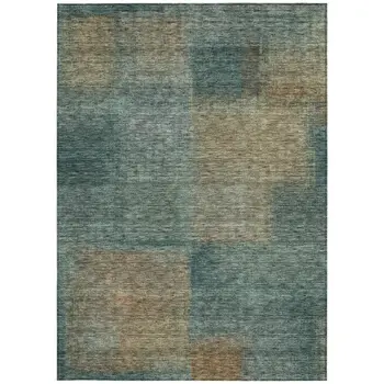 10' X 14' Teal Blue Brown And Taupe Abstract Washable Indoor Outdoor Area Rug