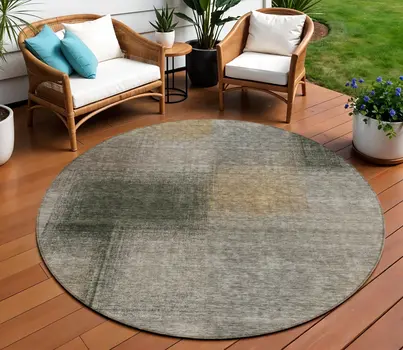 8' Taupe Gray And Beige Round Abstract Washable Indoor Outdoor Area Rug