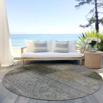 8' Taupe Gray And Beige Round Abstract Washable Indoor Outdoor Area Rug