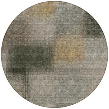 8' Taupe Gray And Beige Round Abstract Washable Indoor Outdoor Area Rug