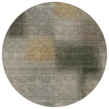 8' Taupe Gray And Beige Round Abstract Washable Indoor Outdoor Area Rug