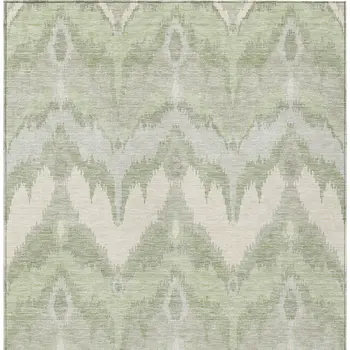 3' X 5' Artichoke Green And Beige Ikat Washable Indoor Outdoor Area Rug