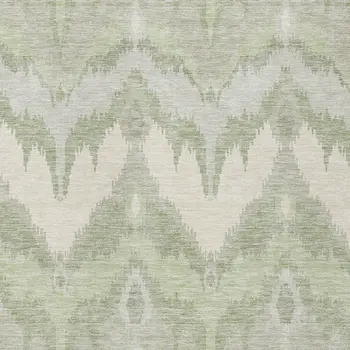 3' X 5' Artichoke Green And Beige Ikat Washable Indoor Outdoor Area Rug