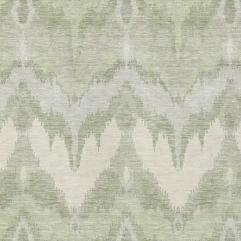 5' X 8' Artichoke Green And Beige Ikat Washable Indoor Outdoor Area Rug