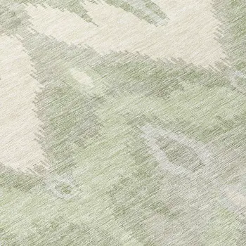 8' Artichoke Green And Beige Round Ikat Washable Indoor Outdoor Area Rug