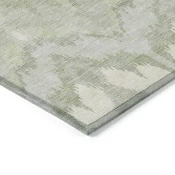 9' X 12' Artichoke Green And Beige Ikat Washable Indoor Outdoor Area Rug