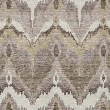 3' X 5' Beige Chocolate And Taupe Ikat Washable Indoor Outdoor Area Rug
