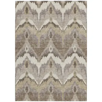 9' X 12' Beige Chocolate And Taupe Ikat Washable Indoor Outdoor Area Rug
