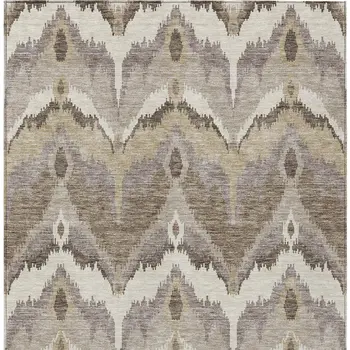 9' X 12' Beige Chocolate And Taupe Ikat Washable Indoor Outdoor Area Rug