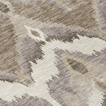 10' X 14' Beige Chocolate And Taupe Ikat Washable Indoor Outdoor Area Rug