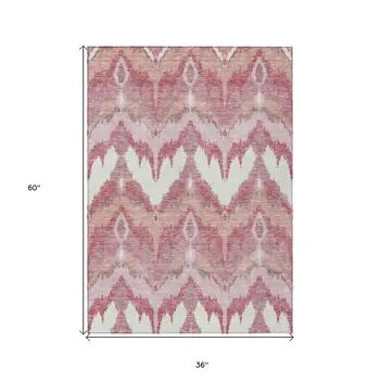 3' X 5' Blush Mauve And Ivory Ikat Washable Indoor Outdoor Area Rug