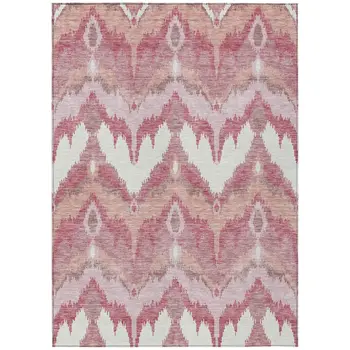 5' X 8' Blush Mauve And Ivory Ikat Washable Indoor Outdoor Area Rug