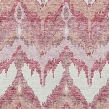 5' X 8' Blush Mauve And Ivory Ikat Washable Indoor Outdoor Area Rug