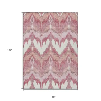 8' X 10' Blush Mauve And Ivory Ikat Washable Indoor Outdoor Area Rug