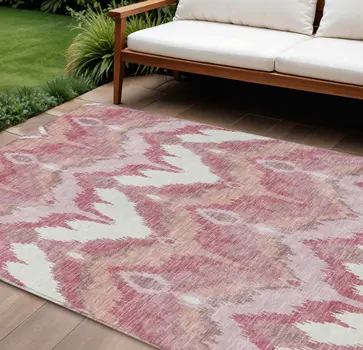 8' X 10' Blush Mauve And Ivory Ikat Washable Indoor Outdoor Area Rug