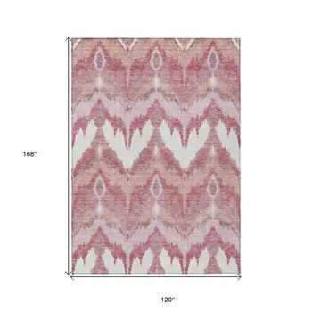 10' X 14' Blush Mauve And Ivory Ikat Washable Indoor Outdoor Area Rug