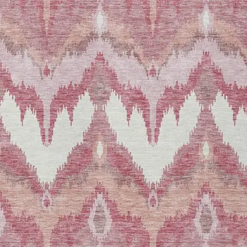 10' X 14' Blush Mauve And Ivory Ikat Washable Indoor Outdoor Area Rug