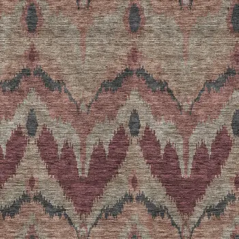 3' X 5' Burgundy Beige And Charcoal Ikat Washable Indoor Outdoor Area Rug