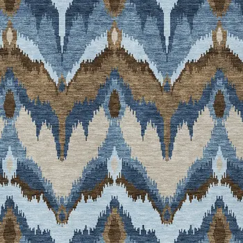 5' X 8' Denim Blue And Sky Blue Ikat Washable Indoor Outdoor Area Rug