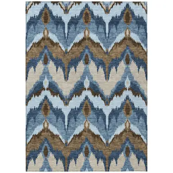 8' X 10' Denim Blue And Sky Blue Ikat Washable Indoor Outdoor Area Rug