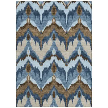 10' X 14' Denim Blue And Sky Blue Ikat Washable Indoor Outdoor Area Rug