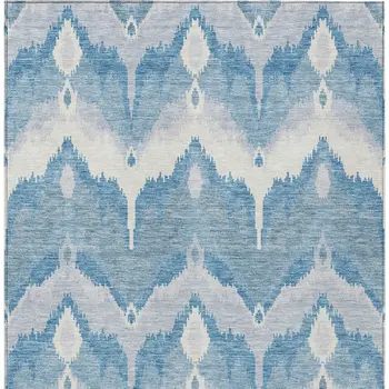 3' X 5' Denim Blue Sky Blue And Ivory Ikat Washable Indoor Outdoor Area Rug