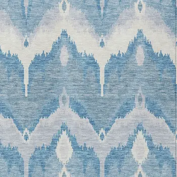 3' X 5' Denim Blue Sky Blue And Ivory Ikat Washable Indoor Outdoor Area Rug