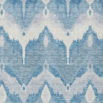 5' X 8' Denim Blue Sky Blue And Ivory Ikat Washable Indoor Outdoor Area Rug