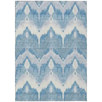 8' X 10' Denim Blue Sky Blue And Ivory Ikat Washable Indoor Outdoor Area Rug
