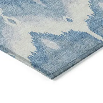 8' X 10' Denim Blue Sky Blue And Ivory Ikat Washable Indoor Outdoor Area Rug