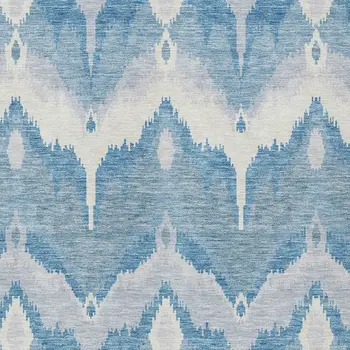 8' X 10' Denim Blue Sky Blue And Ivory Ikat Washable Indoor Outdoor Area Rug