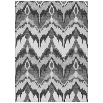 3' X 5' Gray Silver And Charcoal Ikat Washable Indoor Outdoor Area Rug
