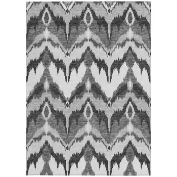 8' X 10' Gray Silver And Charcoal Ikat Washable Indoor Outdoor Area Rug