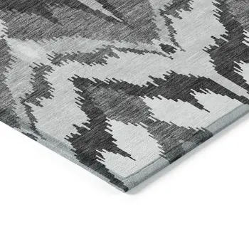 9' X 12' Gray Silver And Charcoal Ikat Washable Indoor Outdoor Area Rug