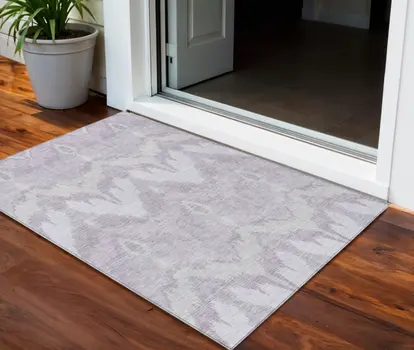 3' X 5' Lavender Purple And Gray Ikat Washable Indoor Outdoor Area Rug