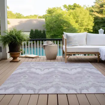 3' X 5' Lavender Purple And Gray Ikat Washable Indoor Outdoor Area Rug