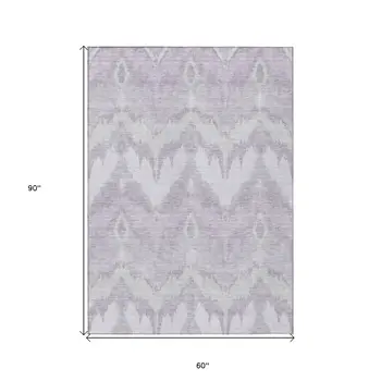 5' X 8' Lavender Purple And Gray Ikat Washable Indoor Outdoor Area Rug