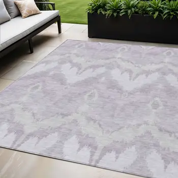 5' X 8' Lavender Purple And Gray Ikat Washable Indoor Outdoor Area Rug