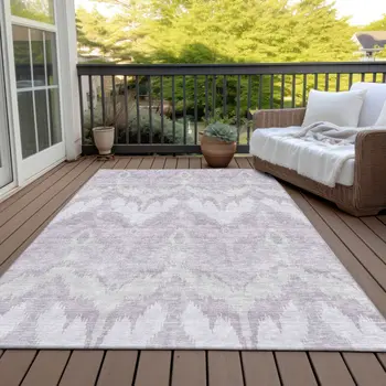 5' X 8' Lavender Purple And Gray Ikat Washable Indoor Outdoor Area Rug