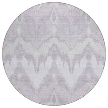 8' Lavender Purple And Gray Round Ikat Washable Indoor Outdoor Area Rug