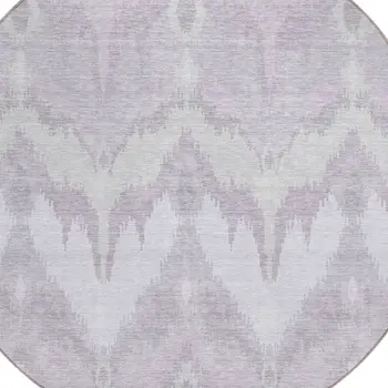 8' Lavender Purple And Gray Round Ikat Washable Indoor Outdoor Area Rug