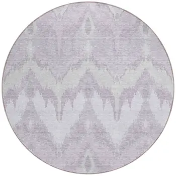 8' Lavender Purple And Gray Round Ikat Washable Indoor Outdoor Area Rug