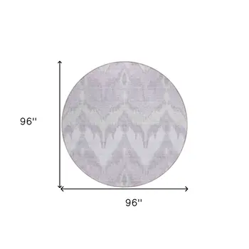 8' Lavender Purple And Gray Round Ikat Washable Indoor Outdoor Area Rug