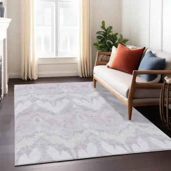 8' X 10' Lavender Purple And Gray Ikat Washable Indoor Outdoor Area Rug
