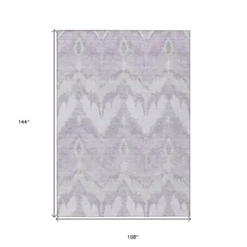9' X 12' Lavender Purple And Gray Ikat Washable Indoor Outdoor Area Rug