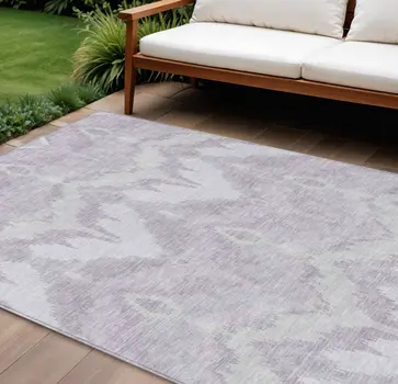 10' X 14' Lavender Purple And Gray Ikat Washable Indoor Outdoor Area Rug