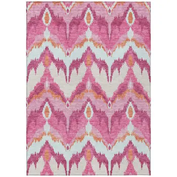 3' X 5' Pink Mauve And Orange Ikat Washable Indoor Outdoor Area Rug