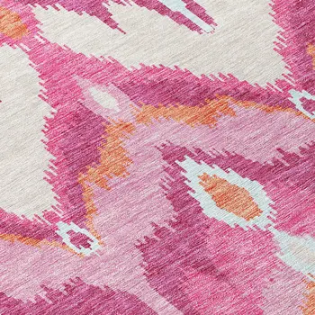 5' X 8' Pink Mauve And Orange Ikat Washable Indoor Outdoor Area Rug