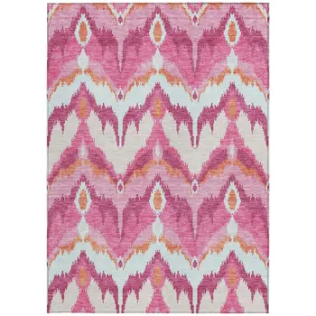 10' X 14' Pink Mauve And Orange Ikat Washable Indoor Outdoor Area Rug