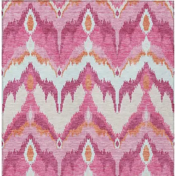 10' X 14' Pink Mauve And Orange Ikat Washable Indoor Outdoor Area Rug